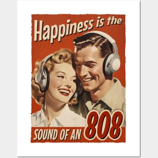 Happiness is the sound of an 808 - Retro Vintage Kick and Bass Posters and Art